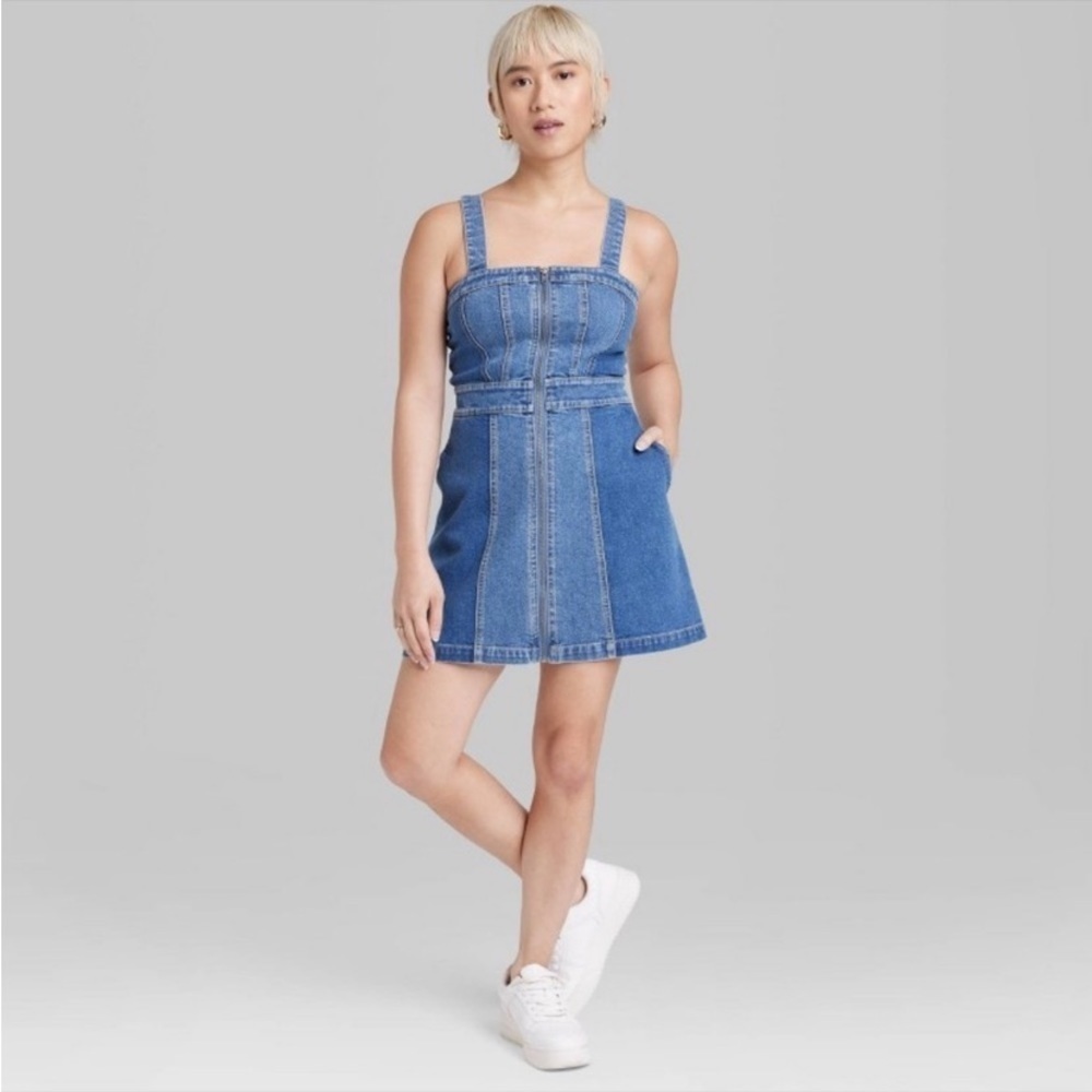 Denim Mini Pinafore - Medium Wash
Patchwork NWT N… - image 2